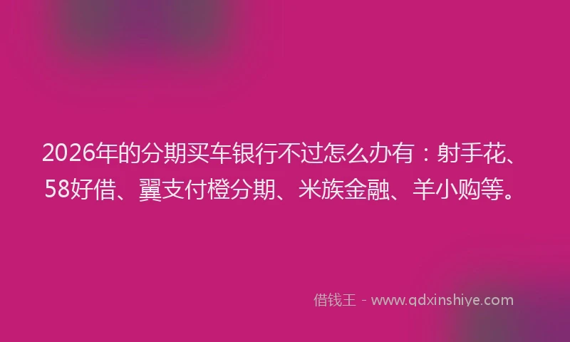 2026年的分期买车银行不过怎么办有：射手花、58好借、翼支付橙分期、米族金融、羊小购等。