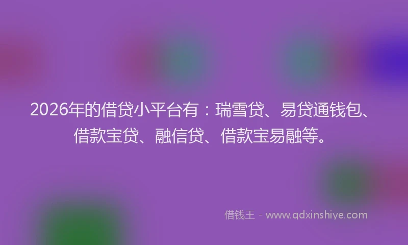 2026年的借贷小平台有：瑞雪贷、易贷通钱包、借款宝贷、融信贷、借款宝易融等。