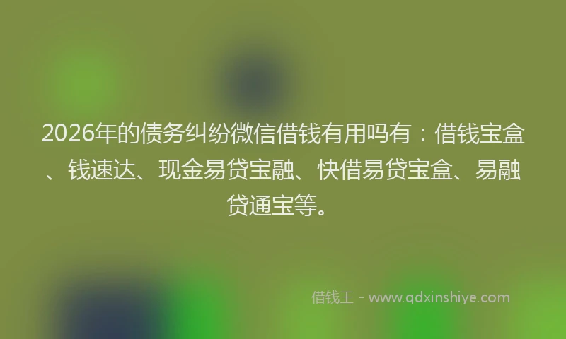 2026年的债务纠纷微信借钱有用吗有：借钱宝盒、钱速达、现金易贷宝融、快借易贷宝盒、易融贷通宝等。