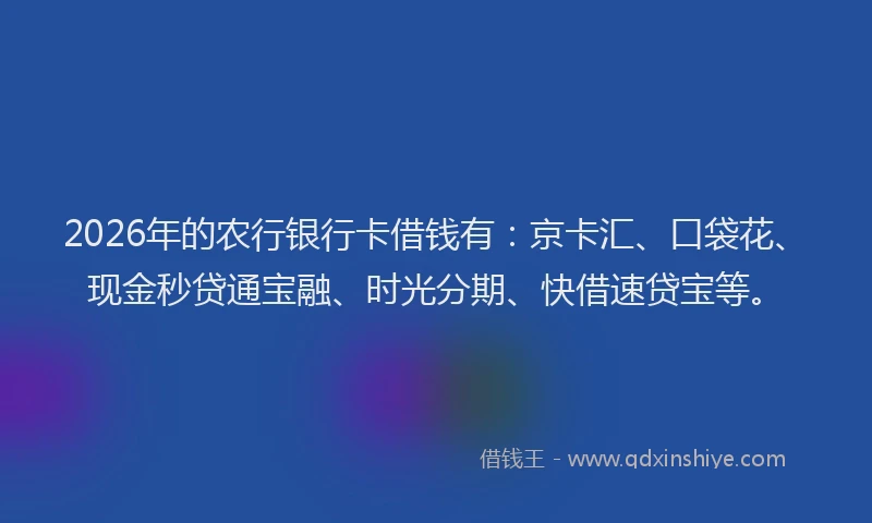 2026年的农行银行卡借钱有：京卡汇、口袋花、现金秒贷通宝融、时光分期、快借速贷宝等。
