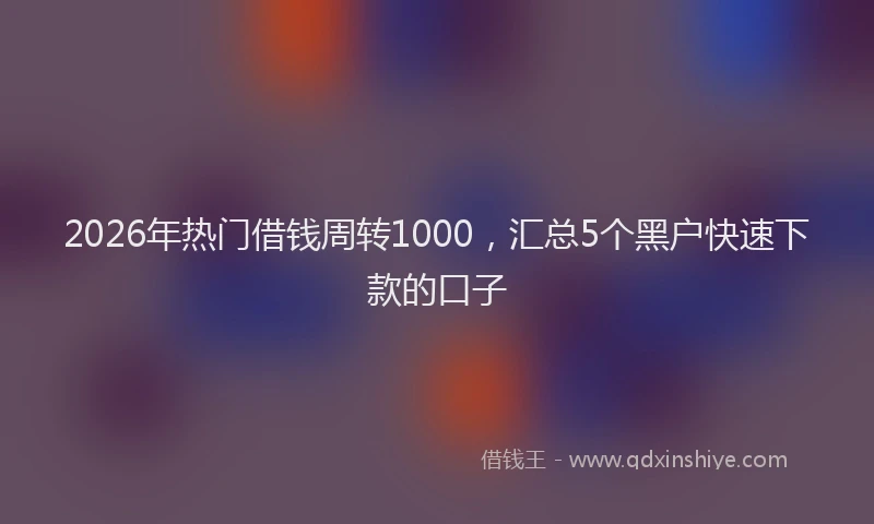 2026年热门借钱周转1000，汇总5个黑户快速下款的口子