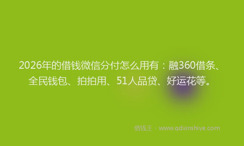 2026年的借钱微信分付怎么用有：融360借条、全民钱包、拍拍用、51人品贷、好运花等。