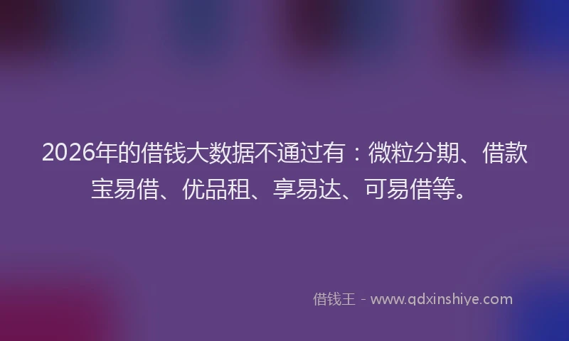 2026年的借钱大数据不通过有：微粒分期、借款宝易借、优品租、享易达、可易借等。