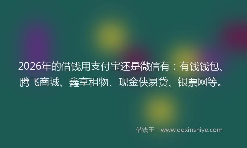 2026年的借钱用支付宝还是微信有：有钱钱包、腾飞商城、鑫享租物、现金侠易贷、银票网等。