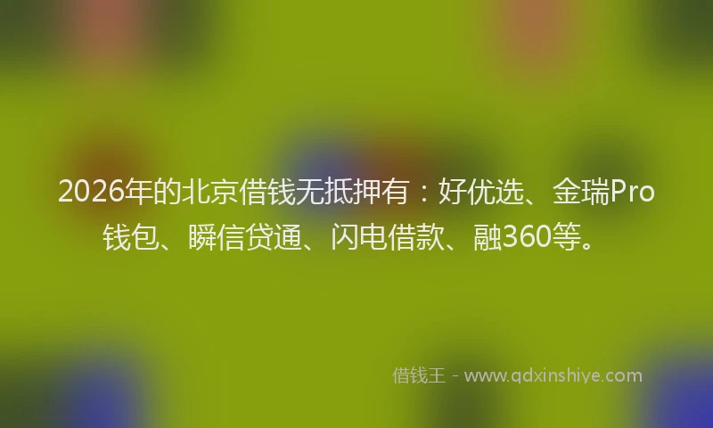 2026年的北京借钱无抵押有：好优选、金瑞Pro钱包、瞬信贷通、闪电借款、融360等。