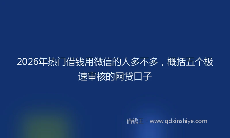 2026年热门借钱用微信的人多不多，概括五个极速审核的网贷口子