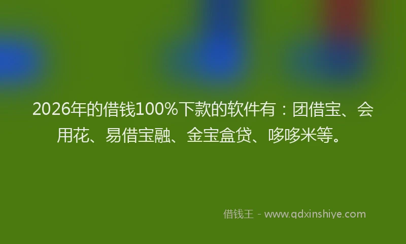2026年的借钱100%下款的软件有：团借宝、会用花、易借宝融、金宝盒贷、哆哆米等。