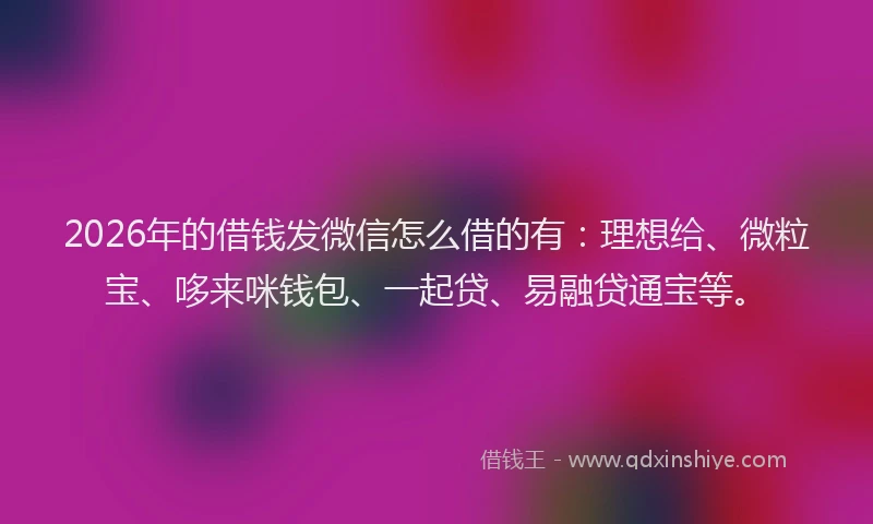 2026年的借钱发微信怎么借的有：理想给、微粒宝、哆来咪钱包、一起贷、易融贷通宝等。