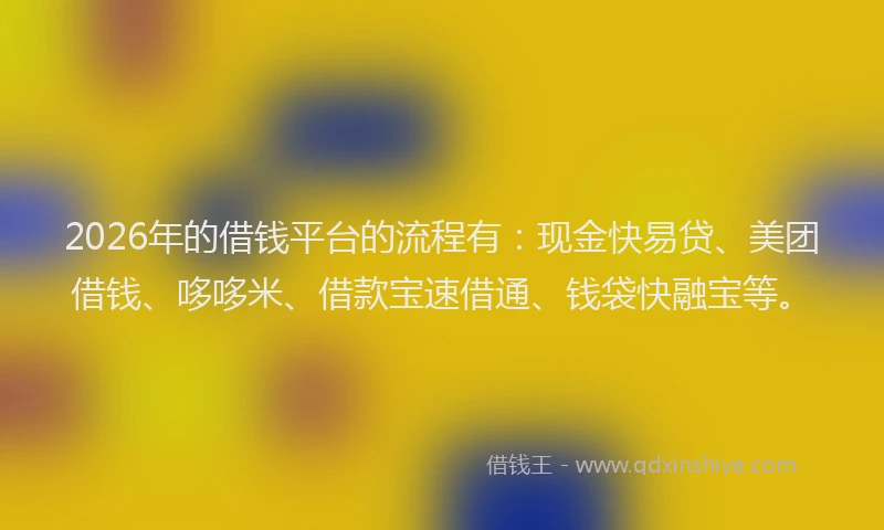 2026年的借钱平台的流程有：现金快易贷、美团借钱、哆哆米、借款宝速借通、钱袋快融宝等。