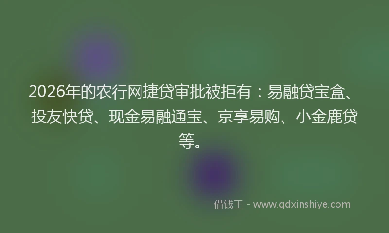 2026年的农行网捷贷审批被拒有：易融贷宝盒、投友快贷、现金易融通宝、京享易购、小金鹿贷等。
