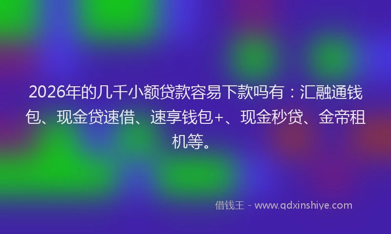 2026年的几千小额贷款容易下款吗有：汇融通钱包、现金贷速借、速享钱包+、现金秒贷、金帝租机等。