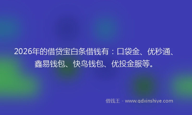 2026年的借贷宝白条借钱有：口袋金、优秒通、鑫易钱包、快鸟钱包、优投金服等。