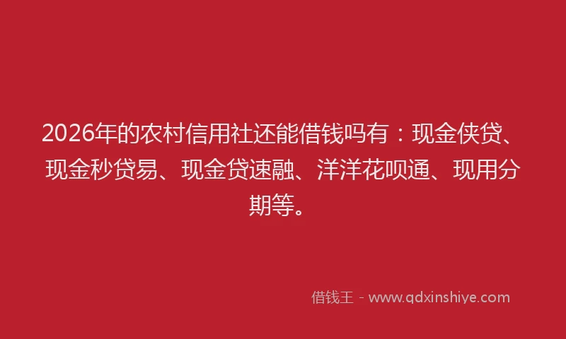2026年的农村信用社还能借钱吗有：现金侠贷、现金秒贷易、现金贷速融、洋洋花呗通、现用分期等。