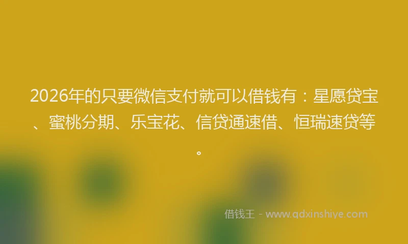 2026年的只要微信支付就可以借钱有：星愿贷宝、蜜桃分期、乐宝花、信贷通速借、恒瑞速贷等。