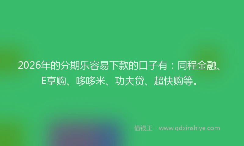 2026年的分期乐容易下款的口子有：同程金融、E享购、哆哆米、功夫贷、超快购等。