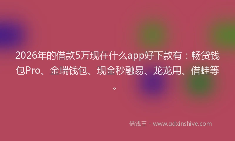 2026年的借款5万现在什么app好下款有：畅贷钱包Pro、金瑞钱包、现金秒融易、龙龙用、借蛙等。