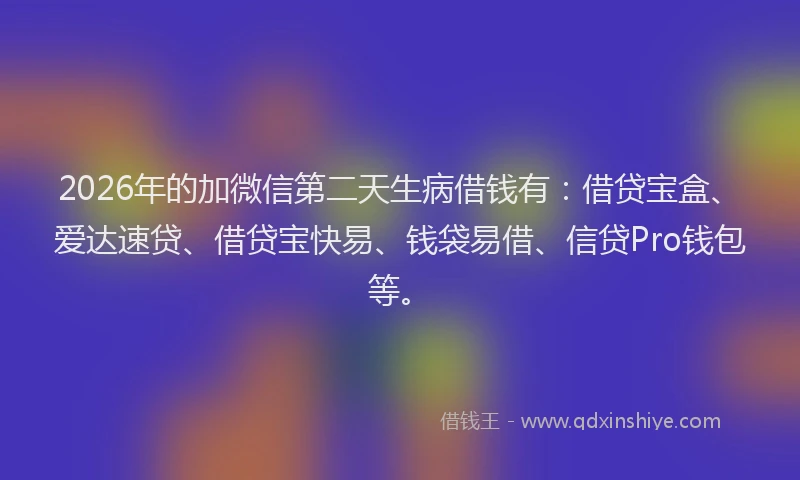 2026年的加微信第二天生病借钱有：借贷宝盒、爱达速贷、借贷宝快易、钱袋易借、信贷Pro钱包等。