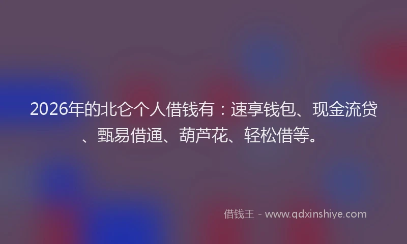2026年的北仑个人借钱有：速享钱包、现金流贷、甄易借通、葫芦花、轻松借等。