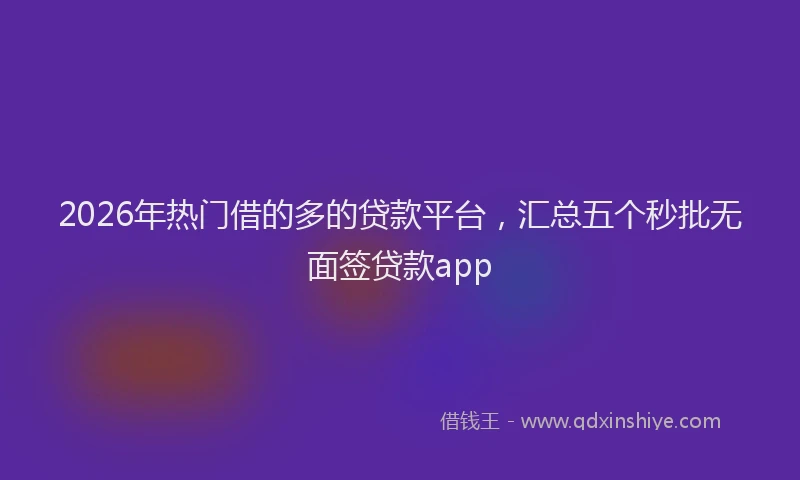 2026年热门借的多的贷款平台，汇总五个秒批无面签贷款app