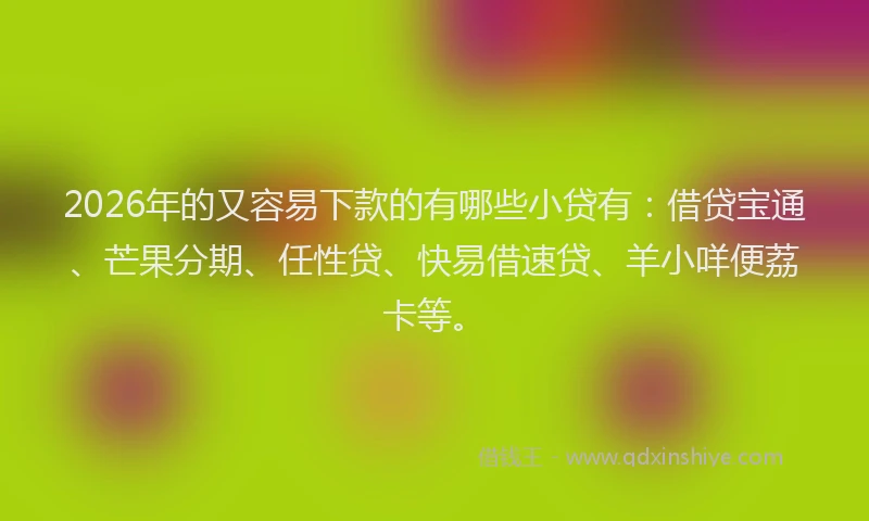 2026年的又容易下款的有哪些小贷有：借贷宝通、芒果分期、任性贷、快易借速贷、羊小咩便荔卡等。
