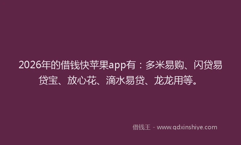 2026年的借钱快苹果app有：多米易购、闪贷易贷宝、放心花、滴水易贷、龙龙用等。