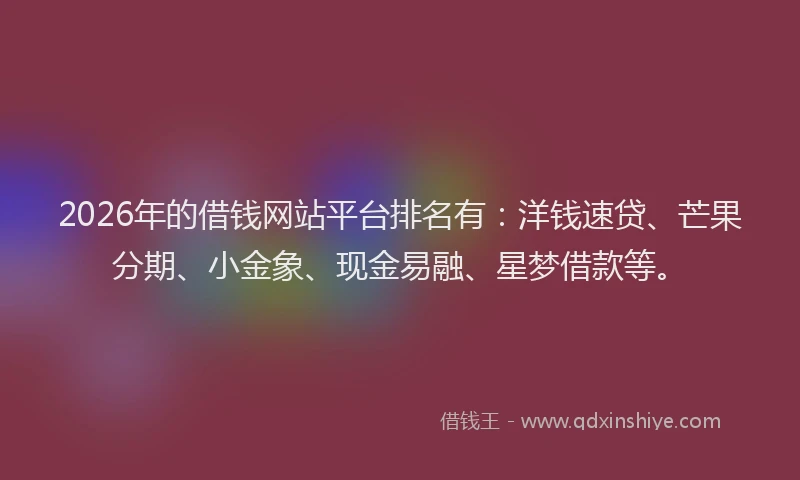 2026年的借钱网站平台排名有：洋钱速贷、芒果分期、小金象、现金易融、星梦借款等。