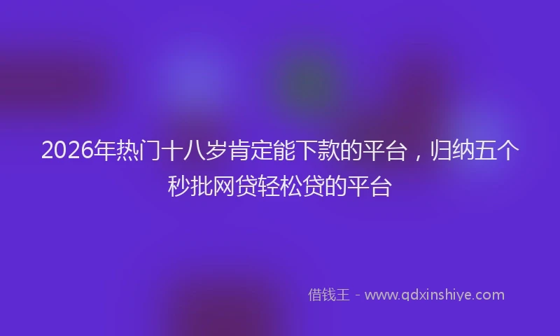 2026年热门十八岁肯定能下款的平台，归纳五个秒批网贷轻松贷的平台