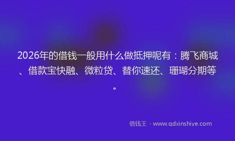 2026年的借钱一般用什么做抵押呢有：腾飞商城、借款宝快融、微粒贷、替你速还、珊瑚分期等。