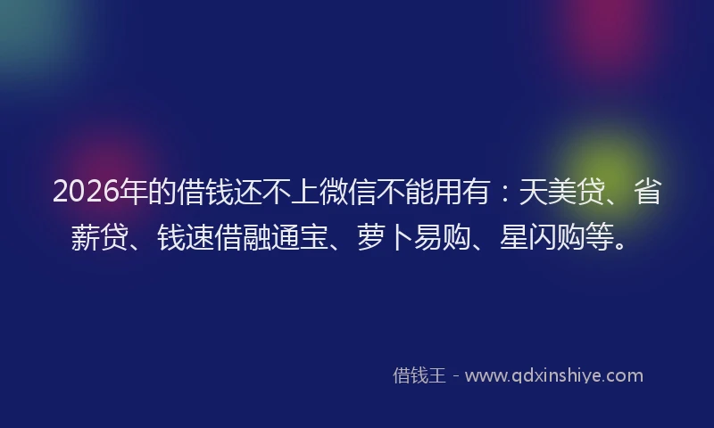 2026年的借钱还不上微信不能用有：天美贷、省薪贷、钱速借融通宝、萝卜易购、星闪购等。