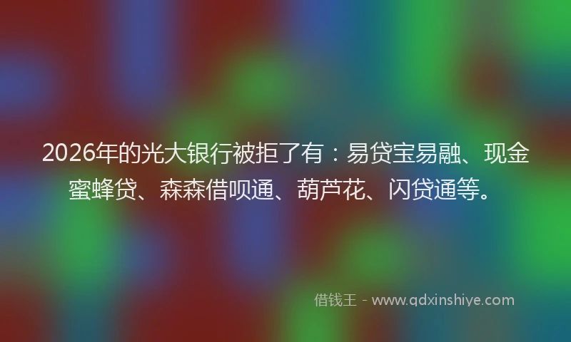 2026年的光大银行被拒了有：易贷宝易融、现金蜜蜂贷、森森借呗通、葫芦花、闪贷通等。