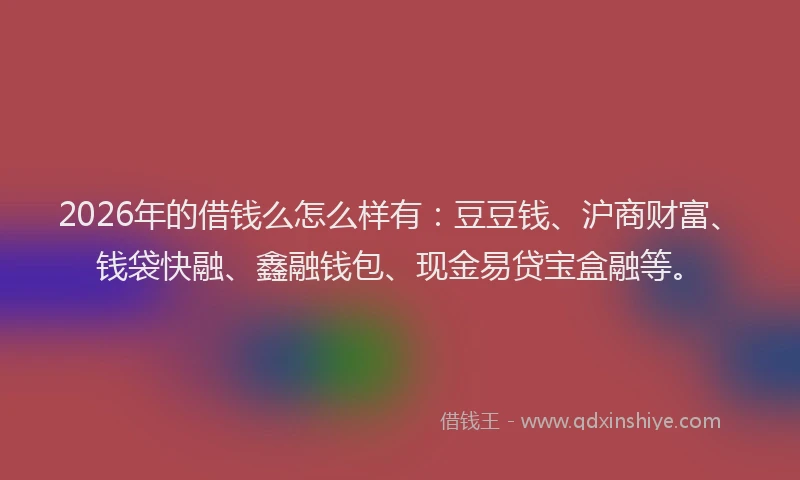 2026年的借钱么怎么样有：豆豆钱、沪商财富、钱袋快融、鑫融钱包、现金易贷宝盒融等。
