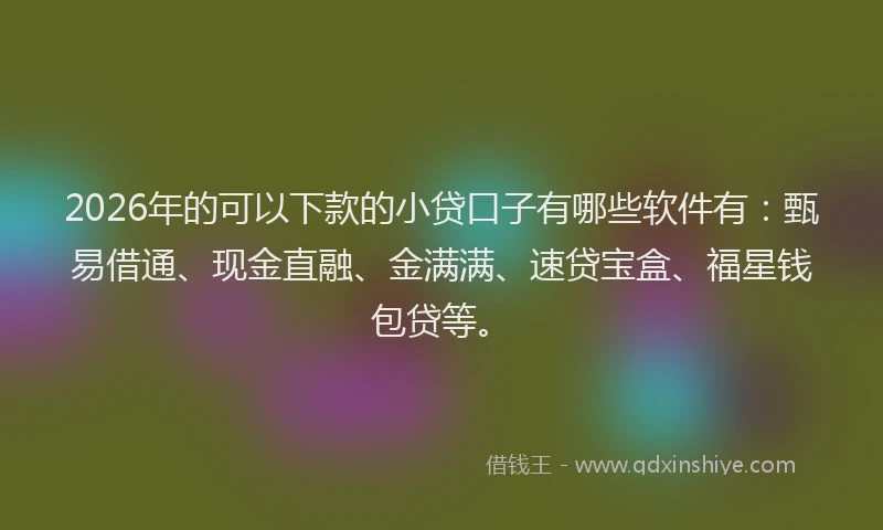 2026年的可以下款的小贷口子有哪些软件有：甄易借通、现金直融、金满满、速贷宝盒、福星钱包贷等。