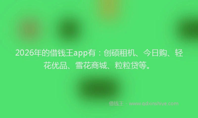 2026年的借钱王app有：创硕租机、今日购、轻花优品、雪花商城、粒粒贷等。