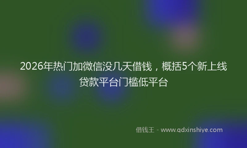 2026年热门加微信没几天借钱，概括5个新上线贷款平台门槛低平台