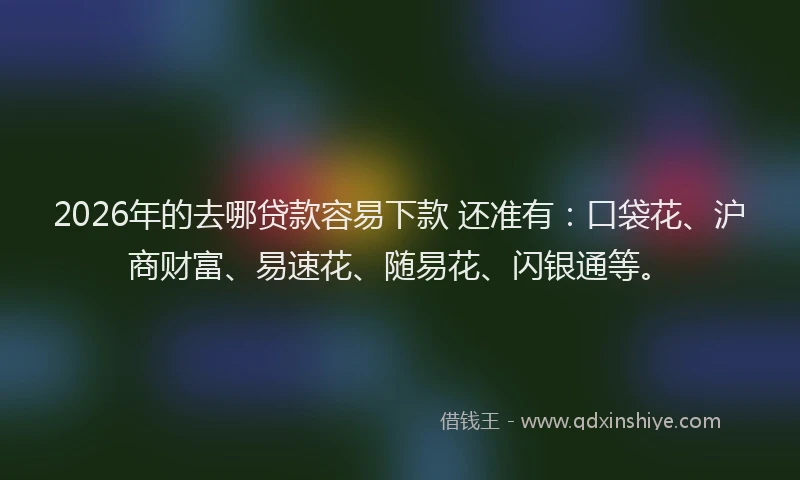 2026年的去哪贷款容易下款 还准有：口袋花、沪商财富、易速花、随易花、闪银通等。
