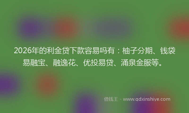 2026年的利金贷下款容易吗有：柚子分期、钱袋易融宝、融逸花、优投易贷、涌泉金服等。