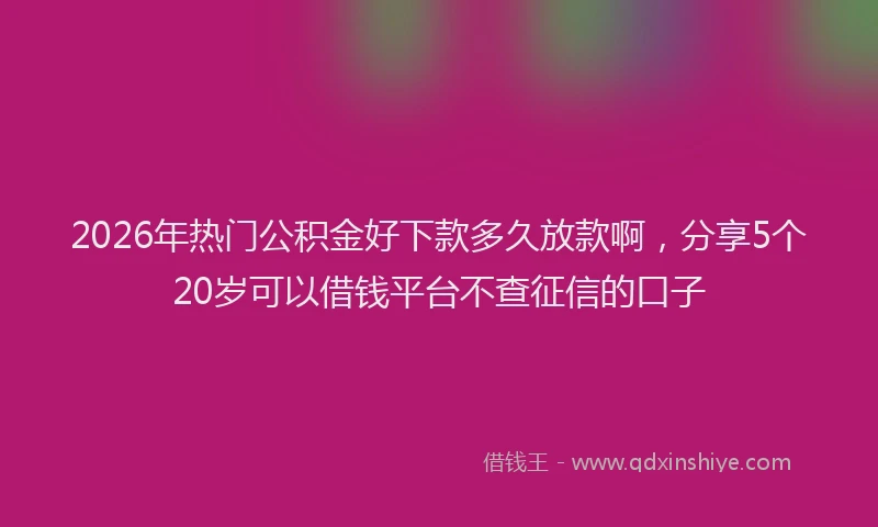 2026年热门公积金好下款多久放款啊，分享5个20岁可以借钱平台不查征信的口子