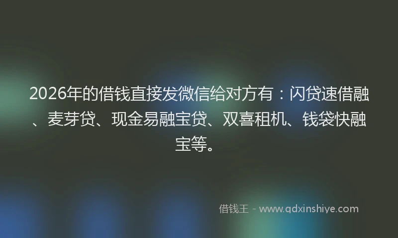 2026年的借钱直接发微信给对方有：闪贷速借融、麦芽贷、现金易融宝贷、双喜租机、钱袋快融宝等。