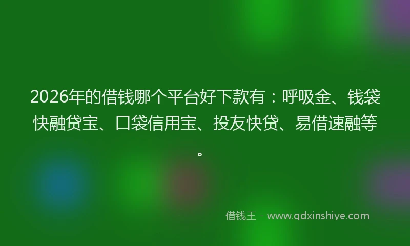 2026年的借钱哪个平台好下款有：呼吸金、钱袋快融贷宝、口袋信用宝、投友快贷、易借速融等。