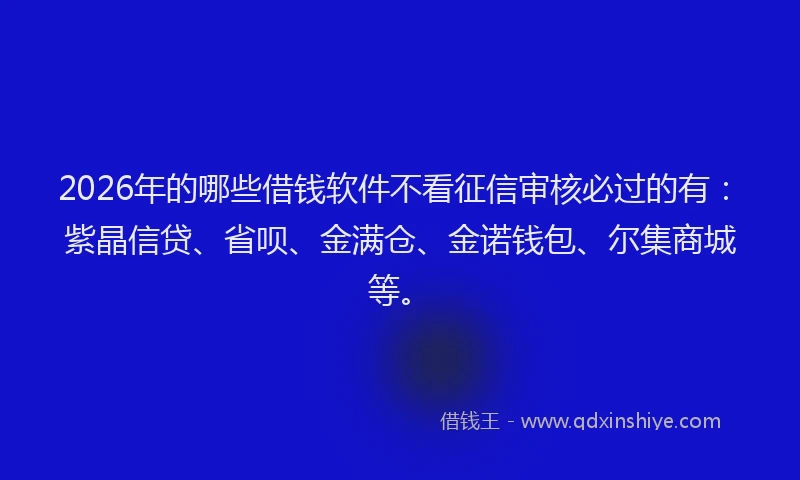 2026年的哪些借钱软件不看征信审核必过的有：紫晶信贷、省呗、金满仓、金诺钱包、尔集商城等。