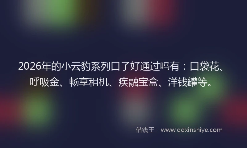 2026年的小云豹系列口子好通过吗有：口袋花、呼吸金、畅享租机、疾融宝盒、洋钱罐等。