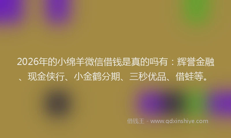 2026年的小绵羊微信借钱是真的吗有：辉誉金融、现金侠行、小金鹤分期、三秒优品、借蛙等。