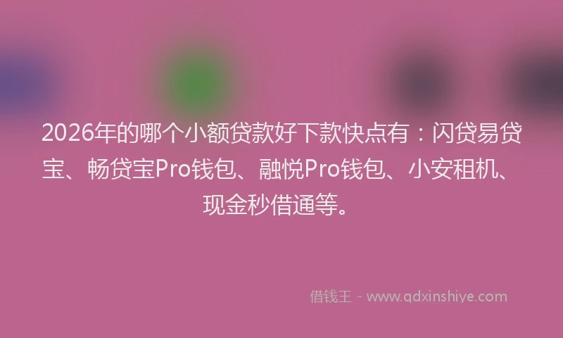 2026年的哪个小额贷款好下款快点有：闪贷易贷宝、畅贷宝Pro钱包、融悦Pro钱包、小安租机、现金秒借通等。
