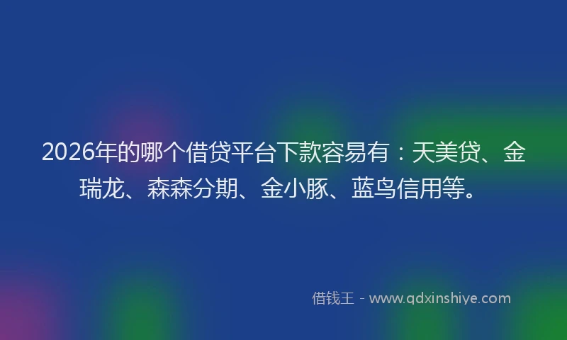2026年的哪个借贷平台下款容易有：天美贷、金瑞龙、森森分期、金小豚、蓝鸟信用等。