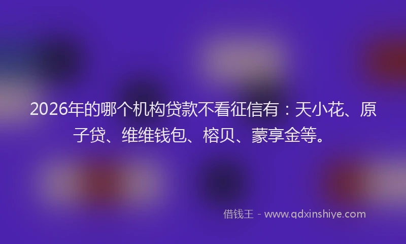 2026年的哪个机构贷款不看征信有：天小花、原子贷、维维钱包、榕贝、蒙享金等。