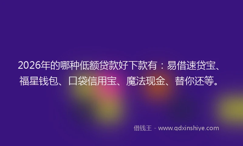 2026年的哪种低额贷款好下款有：易借速贷宝、福星钱包、口袋信用宝、魔法现金、替你还等。