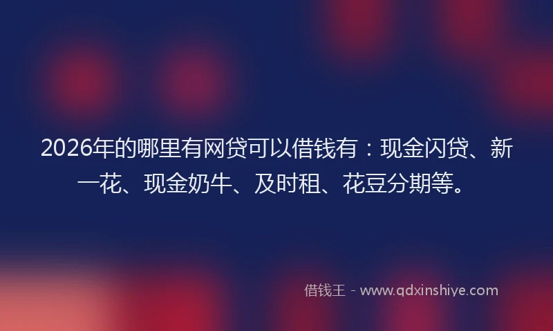 2026年的哪里有网贷可以借钱有：现金闪贷、新一花、现金奶牛、及时租、花豆分期等。