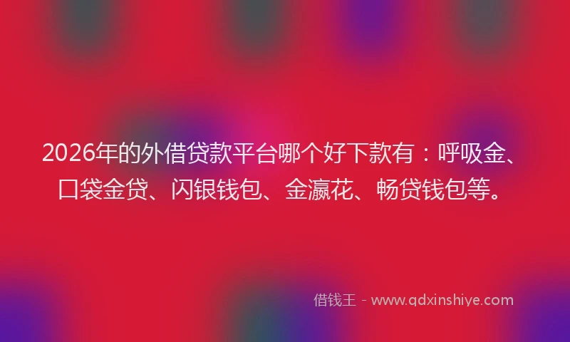 2026年的外借贷款平台哪个好下款有：呼吸金、口袋金贷、闪银钱包、金瀛花、畅贷钱包等。