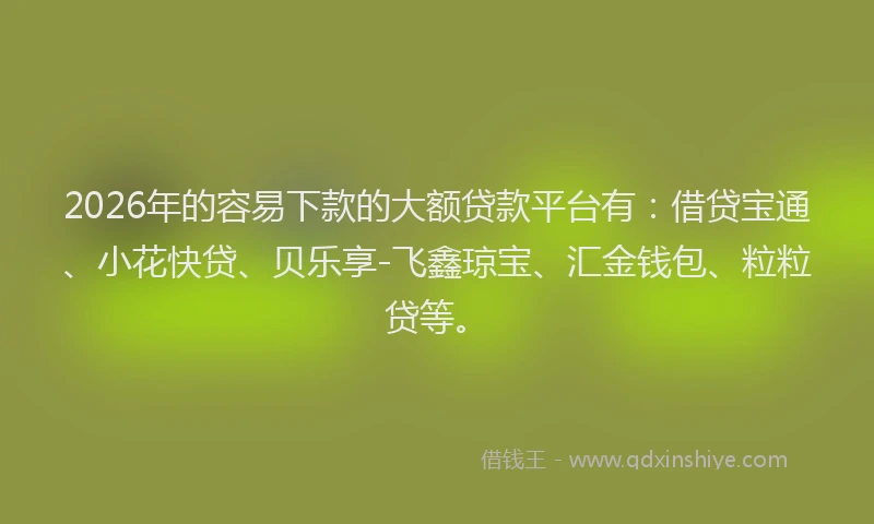 2026年的容易下款的大额贷款平台有：借贷宝通、小花快贷、贝乐享-飞鑫琼宝、汇金钱包、粒粒贷等。