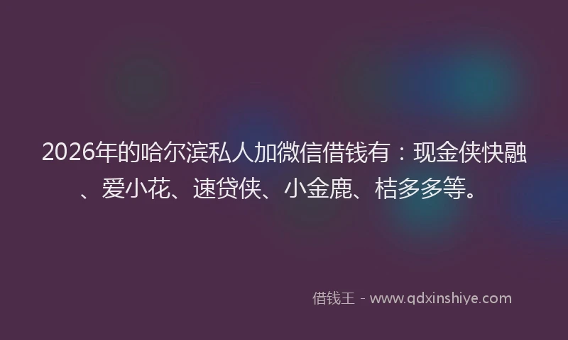 2026年的哈尔滨私人加微信借钱有：现金侠快融、爱小花、速贷侠、小金鹿、桔多多等。